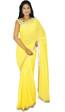 Traditioneller indischer Sari Designer Georgette Sari Hochzeit Gelb gelb Einheitsgröße von Indianbeautifulart