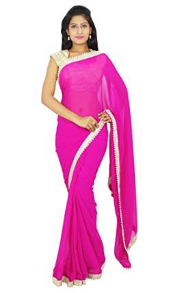 Traditioneller indischer Sari Designer Georgette Sari Hochzeit magenta Einheitsgröße von Indianbeautifulart