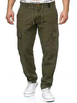 Indicode Herren Cagle Cargo Stoffhose mit 6 Taschen | Cargohose Leinen Baumwoll Hose Army XXL von Indicode