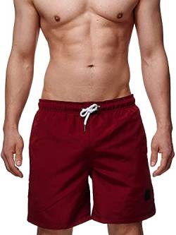 Indicode Herren Ferguson Badehose mit 3 Taschen und Tunnelzug | Badeshorts für Männer Bordeaux XL von Indicode