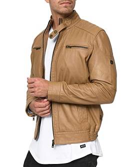 Indicode Herren Germo Lederjacke aus Lammleder | Echtleder Jacke Motorradjacke Bikerjacke Camel M von Indicode