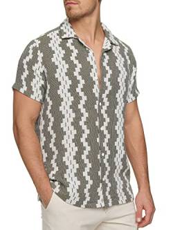 Indicode Herren INCosby Kurzarmhemd mit Button-Down-Kragen | Herrenhemd gestreift Kurzarm Hemd Army Mix L von Indicode