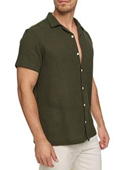 Indicode Herren INCosby Kurzarmhemd mit Button-Down-Kragen | Herrenhemd gestreift Kurzarm Hemd Army S von Indicode