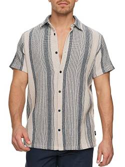 Indicode Herren INCosby Kurzarmhemd mit Button-Down-Kragen | Herrenhemd gestreift Kurzarm Hemd Beige S von Indicode