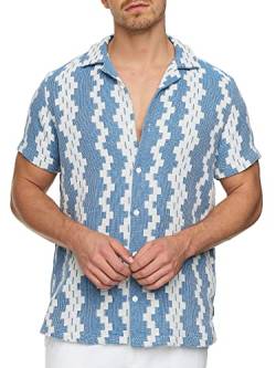 Indicode Herren INCosby Kurzarmhemd mit Button-Down-Kragen | Herrenhemd gestreift Kurzarm Hemd Blue M von Indicode