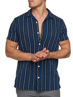 Indicode Herren INCosby Kurzarmhemd mit Button-Down-Kragen | Herrenhemd gestreift Kurzarm Hemd Dark Blue L von Indicode