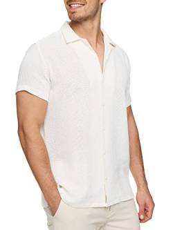 Indicode Herren INCosby Kurzarmhemd mit Button-Down-Kragen | Herrenhemd gestreift Kurzarm Hemd Offwhite L von Indicode