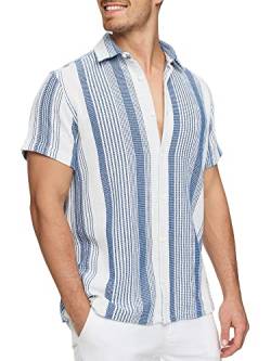 Indicode Herren INCosby Kurzarmhemd mit Button-Down-Kragen | Herrenhemd gestreift Kurzarm Hemd Surf XL von Indicode