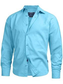 Indicode Herren INSville Sommer-Hemd aus Baumwoll-Leinen Mischung | Herrenhemd für Männer Alaska Blue L von Indicode