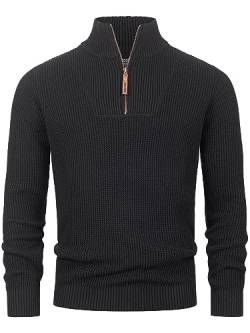 Indicode Herren INYassip Strickpullover mit Stehkragen | Pullover Herrenpulli mit Kragen und Reißverschluß Black XXL von Indicode