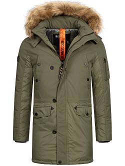 Indicode Herren Jarl Winterparka mit abnehmbarer Kunstfell-Kapuze und Stehkragen | warme dicke Winterjacke Army XL von Indicode