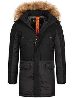 Indicode Herren Jarl Winterparka mit abnehmbarer Kunstfell-Kapuze und Stehkragen | warme dicke Winterjacke Black XL von Indicode