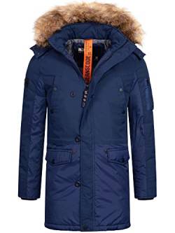 Indicode Herren Jarl Winterparka mit abnehmbarer Kunstfell-Kapuze und Stehkragen | warme dicke Winterjacke Navy M von Indicode