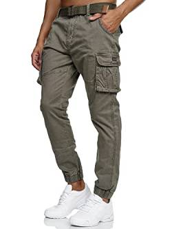 Indicode Herren Kerr Cargohose aus 98% Baumwolle inkl. Gürtel | Cargo Hose für Männer Army S von Indicode