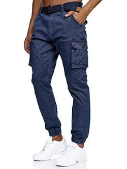 Indicode Herren Kerr Cargohose aus 98% Baumwolle inkl. Gürtel | Cargo Hose für Männer Navy L von Indicode