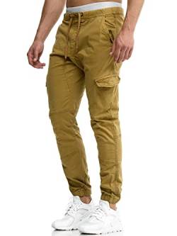 Indicode Herren Levi Cargo Cargo Hose Freizeithose Militär Army Chino Feldhose Outdoorhose Rangerhose Stoffhose Leinenhose, Amber, L von Indicode