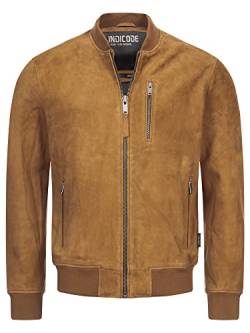 Indicode Herren Maddoc Lederjacke aus Ziegenleder in Wildleder-Optik | Echtleder Jacke Motorradjacke Bikerjacke Camel S von Indicode