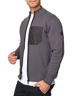 Indicode Herren Manuel Strickjacke mit Stehkragen & Brusttasche | Regular Fit Jacke Cardigan mit Reißverschluss Dk Grey L von Indicode