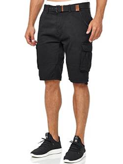 Indicode Herren Monroe Cargo Cargo-Shorts inkl. Gürtel | Bermuda Männer Sommerhose aus Baumwolle Black L von Indicode