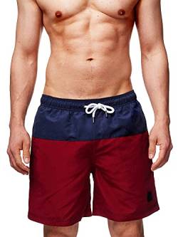 Indicode Herren Pruitt Badehose mit 3 Taschen und Tunnelzug | Badeshorts für Männer Bordeaux L von Indicode