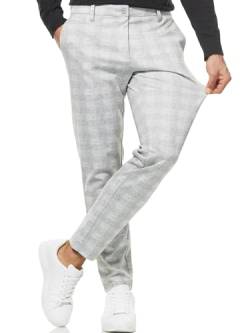 Indicode Herren Rodekro Performance Pants Herren | Chino Herrenhose Super Stretch Stoffhose Grey Check 32/34 von Indicode