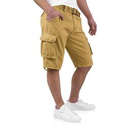 Indicode Kjeld Herren Cargo Shorts mit 6 Taschen inkl. Stoffgürtel aus 100% Baumwolle | Kurze Hose Bermuda Sommer Herrenshorts Short Men Pants Cargohose kurz Sommerhose f. Männer (S, Amber) von Indicode