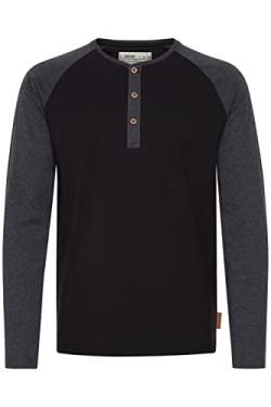 Indicode Winston Herren Longsleeve Langarmshirt Shirt Mit Grandad-Ausschnitt, Größe:M, Farbe:Black - Charcoal (9992) von Indicode