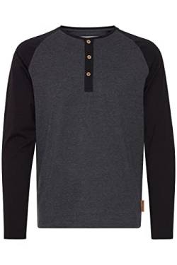 Indicode Winston Herren Longsleeve Langarmshirt Shirt Mit Grandad-Ausschnitt, Größe:M, Farbe:Charcoal - Black (9994) von Indicode