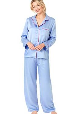 Indigo Sky Astara Damen-Pyjama aus Satin in voller Länge mit Kontrastpaspelierung, denim, 14-16 von Indigo Sky