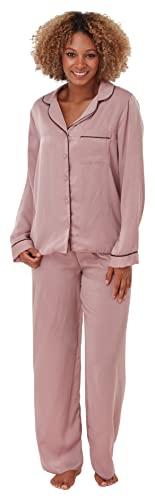 Indigo Sky Astara Damen-Pyjama aus Satin in voller Länge mit Kontrastpaspelierung, rose, 22-24 von Indigo Sky