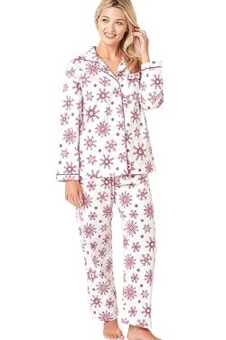 Indigo Sky Damen Luella Schlafanzug aus 100% gebürsteter Baumwolle Wincyette Pyjamaset, Rose Wine Snowflake, 16-18 von Indigo Sky