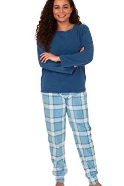 Indigo Sky Damen Women's Gemma Cosy Fleece Cuffed Pyjama Pyjamaset, Ocean Blue Check, 14-16 von Indigo Sky