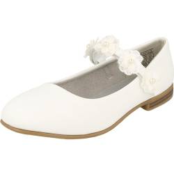 Indigo 424-088 Mädchen Ballerina Schuhe Hochzeit Taufe Konfirmation Klett Blumen Weiß (White, EU Schuhgrößensystem, Kleinkind, Numerisch, M, 34) von Indigo