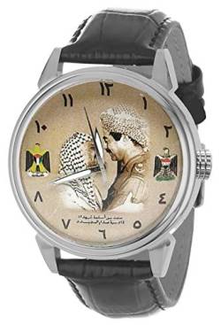 Saddam Hussein und Yasser ARAFat Vintage Plo-Arab Unity Art 40mm Sammlerstück Islamische Kunst Armbanduhr, Armband von Indofrance