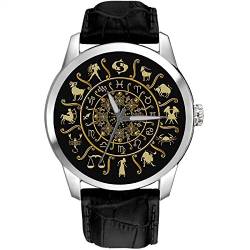 Zodiac Circle Astrologie Sonnenzeichen Classic 40mm Unisex Messing verchromt Armbanduhr von Indofrance