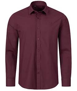 Indumentum Herren Hemd Businesshemd Hemden Langarm Business Hemd Regular Fit Herrenhemd Basic Bügelfrei Männer Hemd Shirt Elegant H-271 Weinrot M von Indumentum