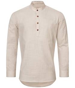 Indumentum Herren Hemd Schlupfhemd Leinenhemd Hemden Langarm Hemd Regular Fit Herrenhemd Basic Sommerhemd Männer Hemd Shirt H-346 Beige 2XL von Indumentum