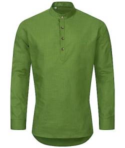 Indumentum Herren Hemd Schlupfhemd Leinenhemd Hemden Langarm Hemd Regular Fit Herrenhemd Basic Sommerhemd Männer Hemd Shirt H-346 Grün 3XL von Indumentum