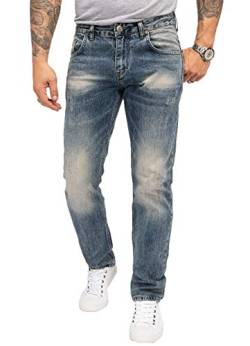 Indumentum Jeans Herren Regular Fit Hose Männer Jeans Hosen Herrenjeans Denim Herrenhose Mens Pant Herrenhose Used-Look Blau IR-500 W36 L30 von Indumentum