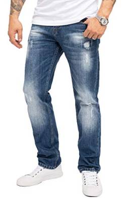 Indumentum Jeans Herren Regular Fit Hose Männer Jeans Hosen Herrenjeans Denim Herrenhose Mens Pant Zerrissene Jeans Destroyed-Look Blau IR-501 W31 L32 von Indumentum