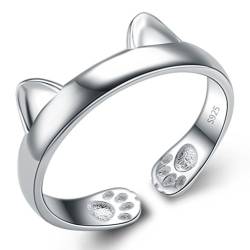 Unendlich U Fashion 925 Sterling Silber Rhodium Plated verstellbarer Ohren der Katze Damen Ring Größe 50 für Frauen/Mädchen von Infinite U
