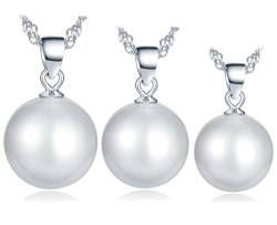 Unendlich U Klassisch Damen Halskette Rund 8-13mm Perle Anhänger 925 Sterling Silber Perlenkette(3 Stück) von Infinite U