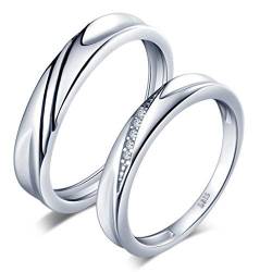 Unendlich U Simpel Welle 925 Sterling Silber Zirkonia Paar Band Ringe Eheringe Trauringe Verlobungsringe Partnerringe, Größe 57 von Infinite U