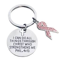 Schlüsselanhänger mit Brustkrebs-Motiv, rosa Schleife, inspirierendes "I Can Do All Things Through Christ Who Strengthens Me Phil 4:13", Geschenk zum Überleben von Krebs von Infinity Collection