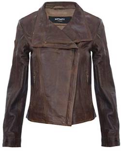 Damen Braun Echtlederjacke Classic Motorradfahrer Style Schal M von Infinity Leather