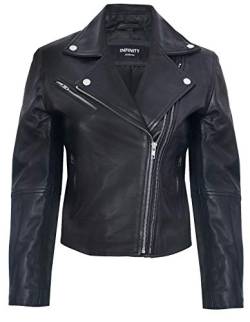 Damen Lederjacke Klassisch Motorradfahrer Style Schwarz Echtes L von Infinity Leather
