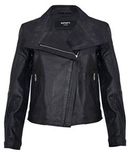 Damen Schwarz Echtlederjacke Classic Motorradfahrer Style Schal M von Infinity Leather
