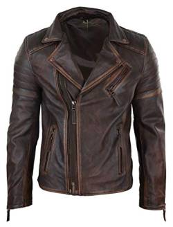 Infinity Herrenjacke 100% Echtleder Schwarz Braun Retro Vintage Design Biker Still Eng Tailliert - braun-rot 3XL von Infinity Leather