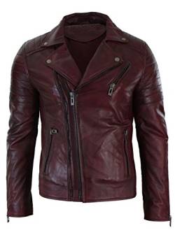 Infinity Herrenjacke 100% Echtleder Slim Fit Vintage Brando Stil Brown Burgund Quer Reißverschluss von Infinity Leather