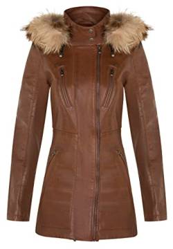 Infinity Leather Bräunen Damen Leder Parka Jacke Gesteppte Abnehmbare Kapuze Regenmantel S von Infinity Leather